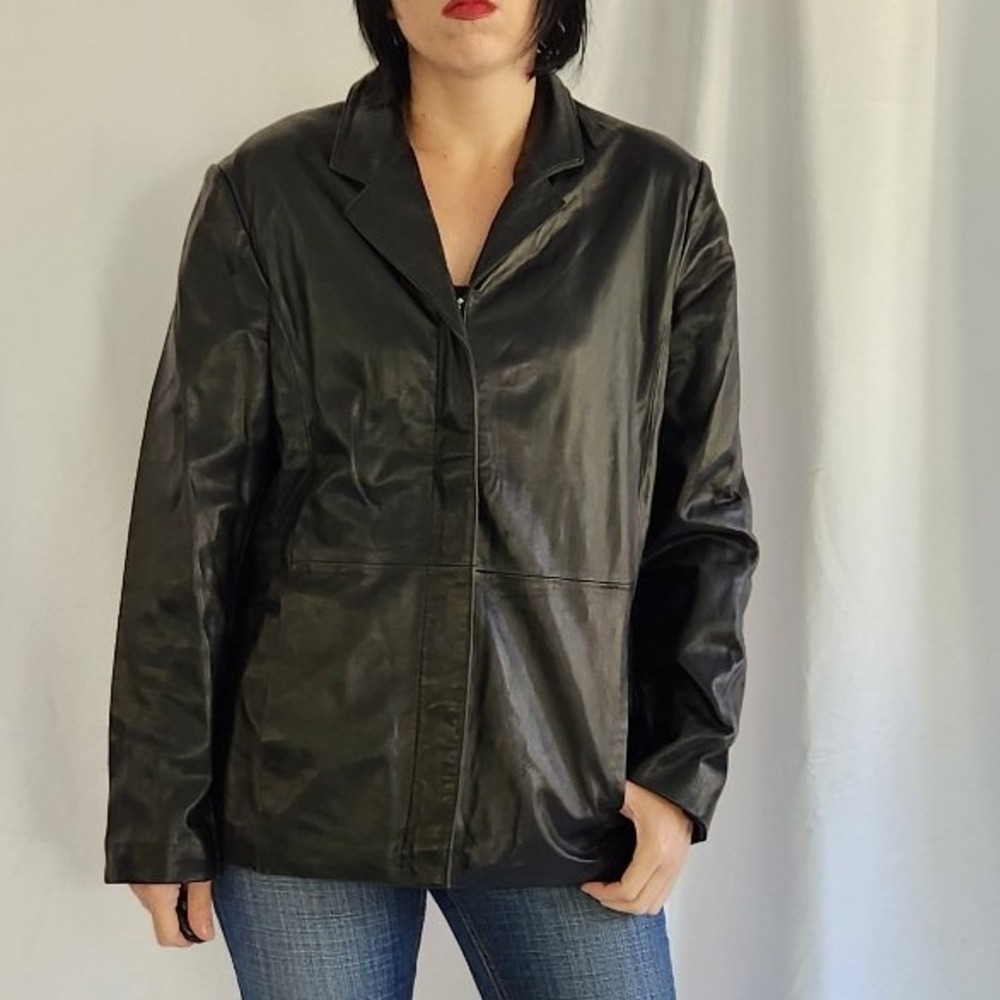 Y2K Black Zip Up Leather‎ Jacket